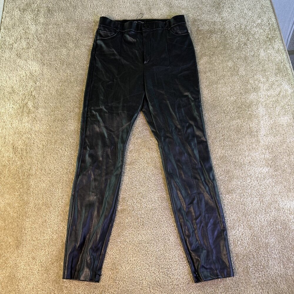 Zara Black Faux Leather Tapered Slim Leg Ankle Pants Women's Size XL NWOT F297